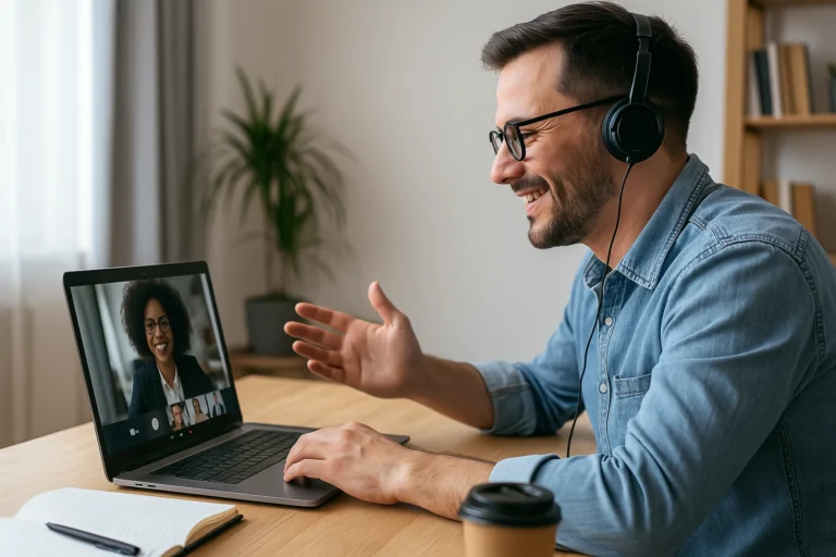Professionnels en vidéoconférence dans le cadre d'un master en informatique Nexa à distance