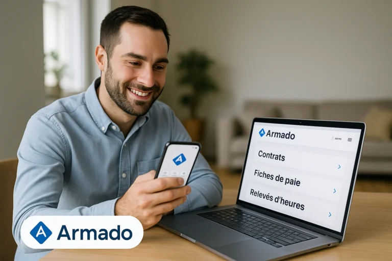 un intérimaire qui se connecter sur Arnado avec son téléphone