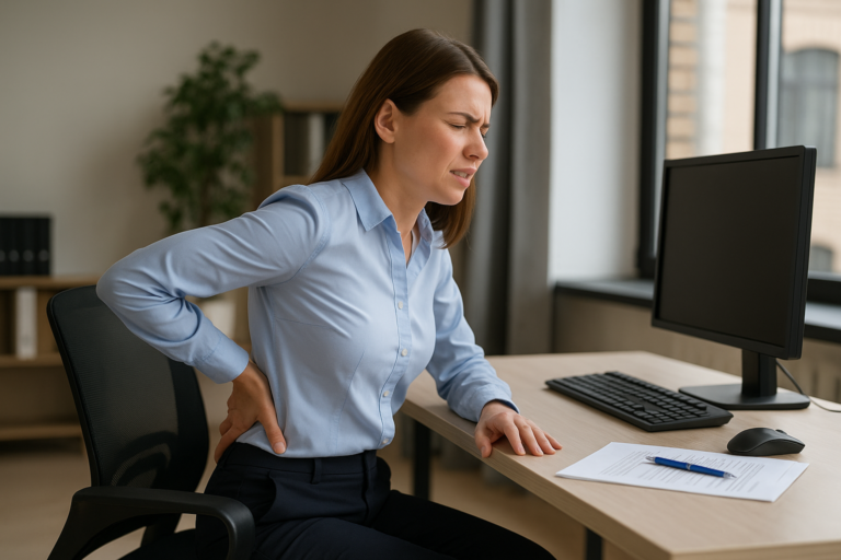 une femme qui souffre de discopathie dégénérative au travail