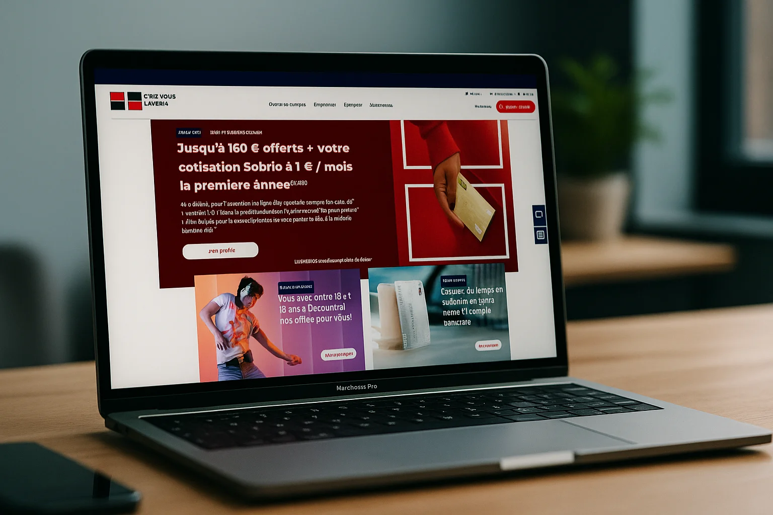 Interface de l’espace client Société Générale Particuliers affichée sur un ordinateur portable dans un environnement professionnel