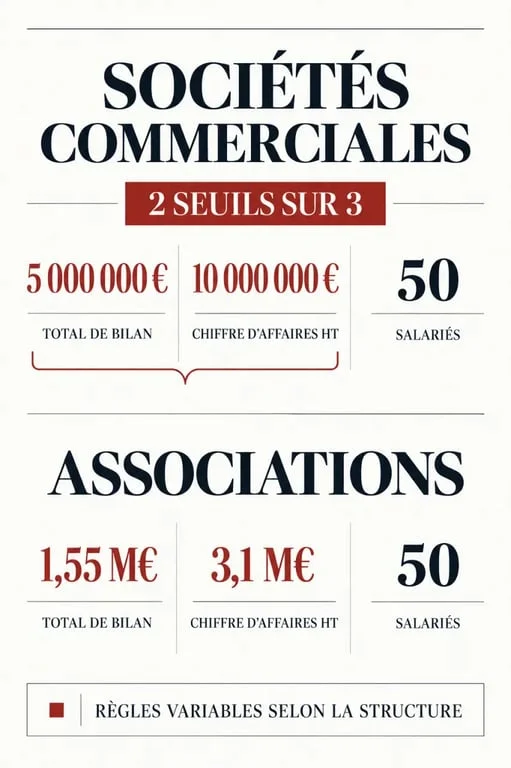 Infographie des seuils de nomination d’un commissaire aux comptes pour les sociétés et associations