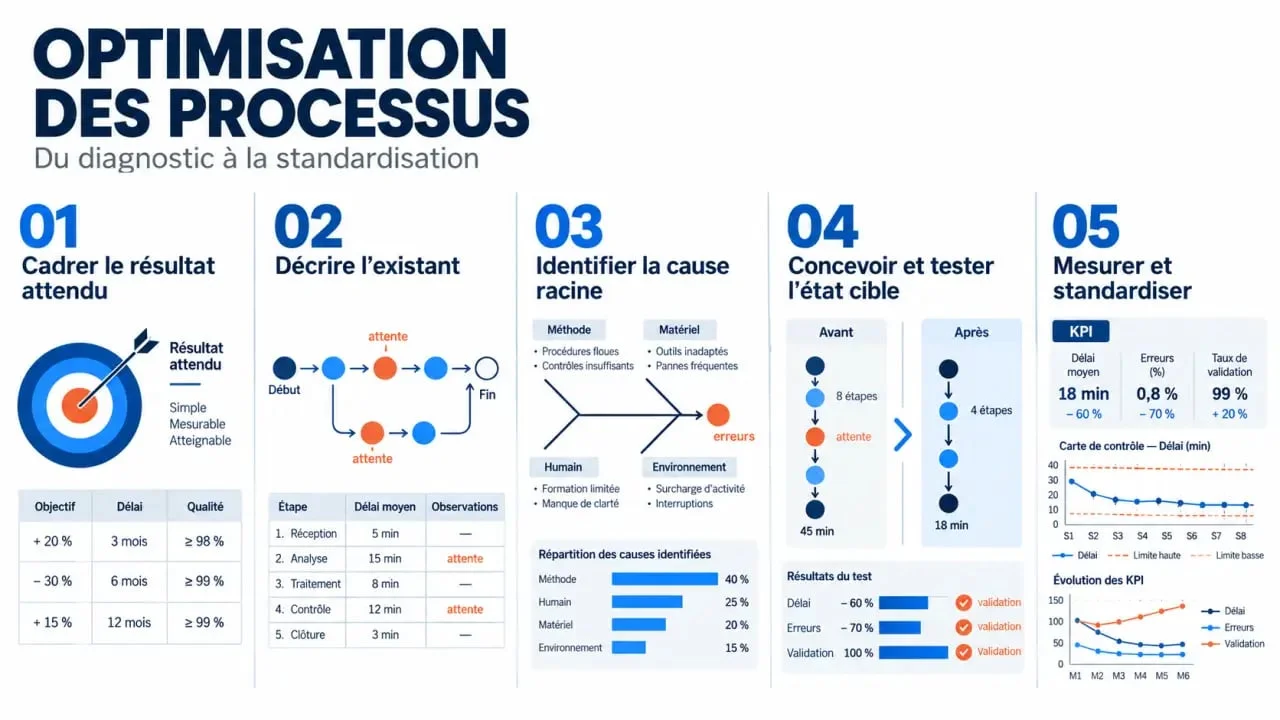 Business process optimization : schéma des cinq étapes d’amélioration d’un processus métier