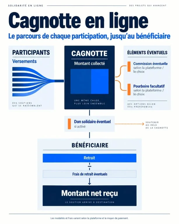 Cagnotte en ligne sans frais : visualisation du parcours de l’argent et des frais éventuels