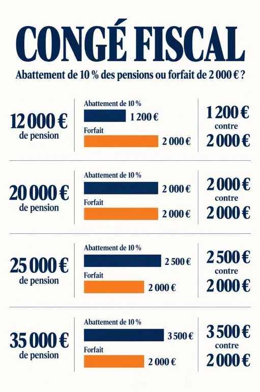 Congé fiscal : comparaison entre l’abattement de 10 % et le forfait de 2 000 € pour les pensions